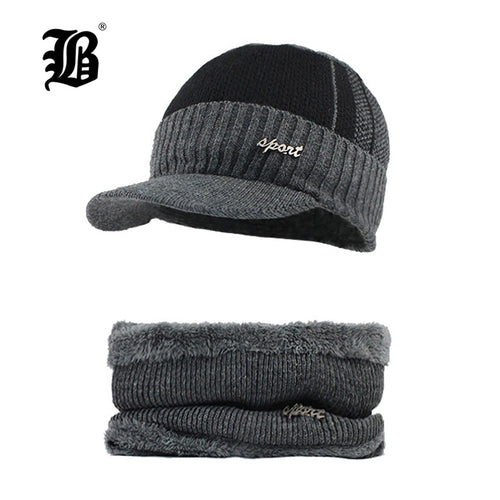 [FLB] Winter Beanies Men Scarf Knitted Hat